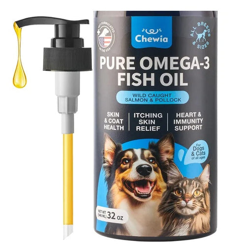 Suplemento para el pelaje y la piel de perros de todas las razas, 946 ml (32 oz), aceite de pescado para perros y mascotas.